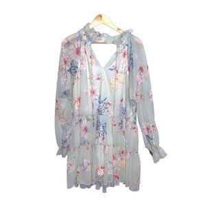 Altar'd State Sheer Mint Green Floral Cottegecore Babydoll Tiered Dress Medium